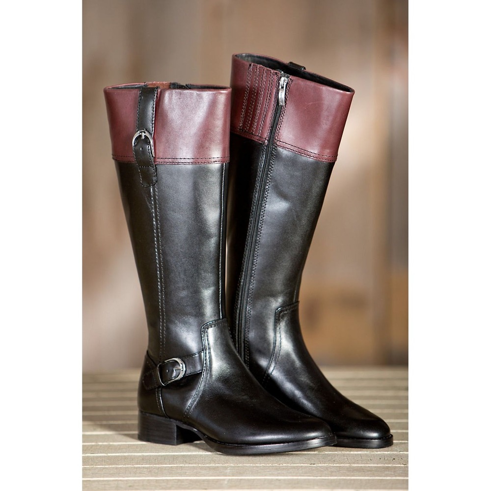 Ariat Womens 10B Black Burgundy Leather Riding Boots Tall Knee High 10005044